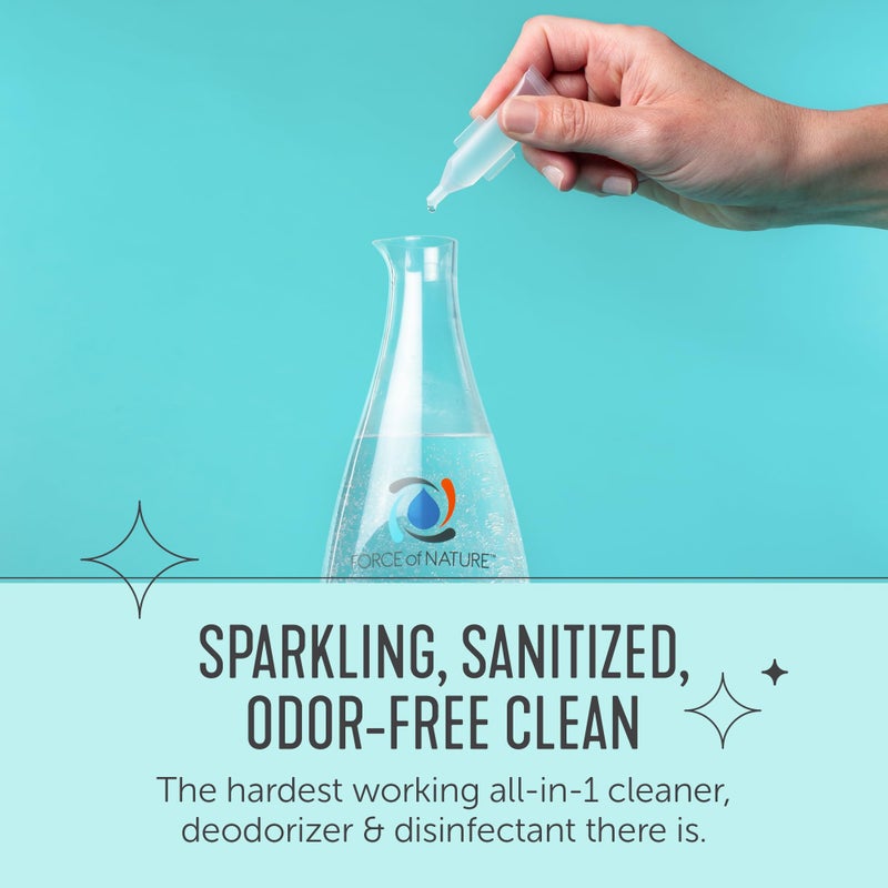 Force of Nature Multi-Purpose Cleaner, Disinfectant & Deodorizer Starter Kit - All Purpose Cleaning Spray with Reusable Bottle, 5 Refills - EPA Registered, Toxin-Free Cleaning Supplies - Image 5